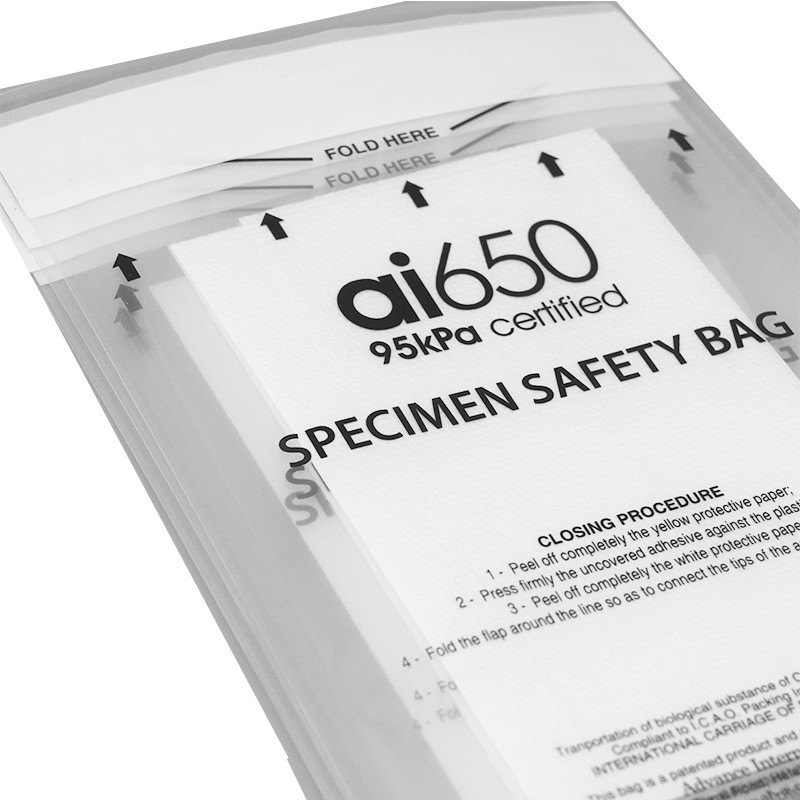 AI650 2mil dik LDPE poly medisch monster overdracht Ziplock zakken voor laboratoria Drie wand Biogevaarlijk monster Zipper zakken