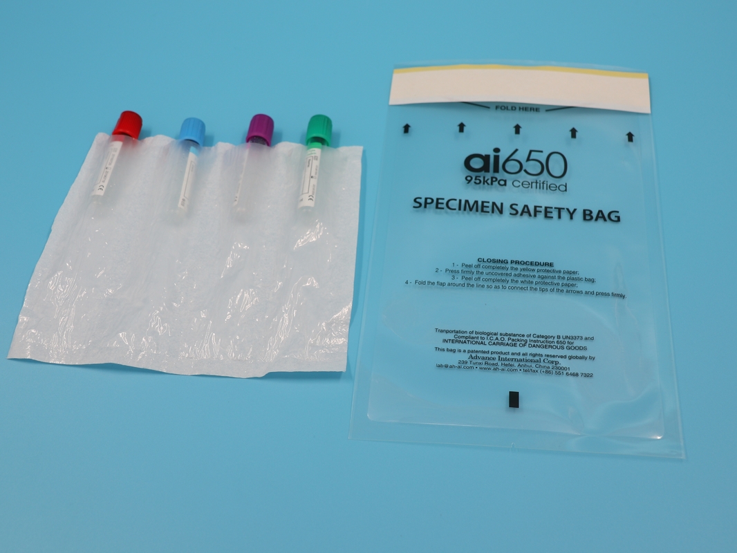 Eenmalige medische 4-laagse proeftas 95kpa Ziplock afdichting Biogevaarlijke proeftassen