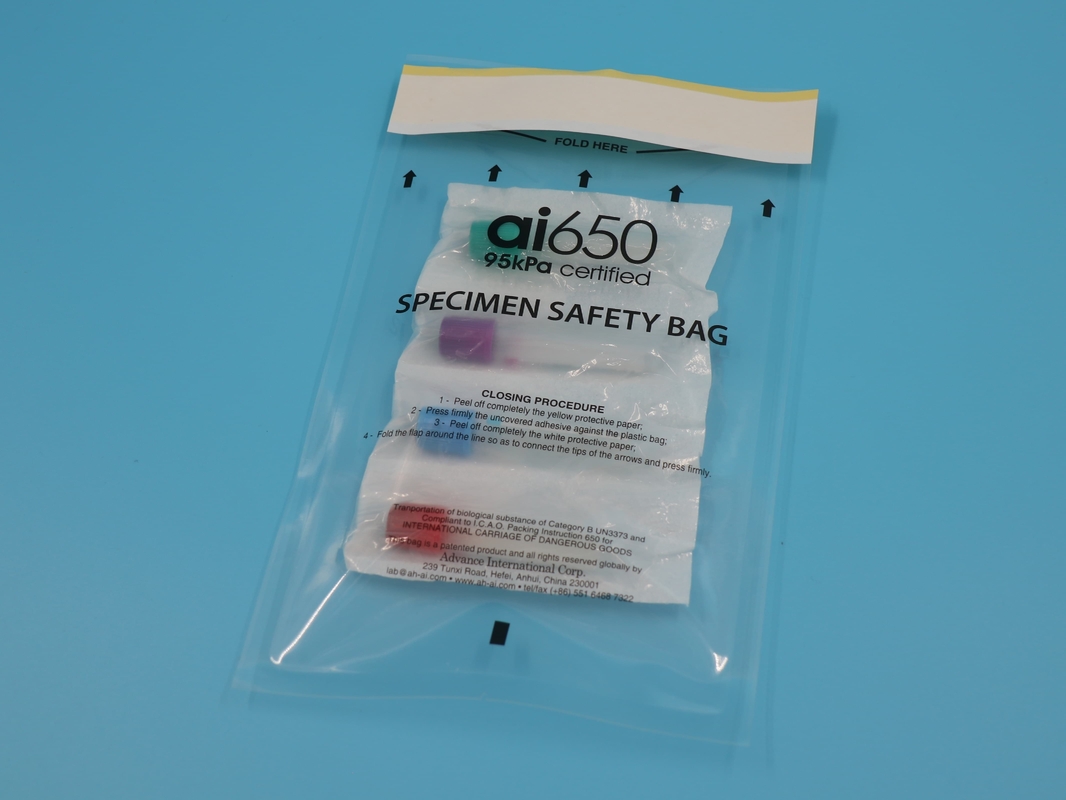 Biogevaarlijke zakken Medische wegwerpspecimenzak met superabsorberende pads en extra documenten Pocket voor het transport van specimens