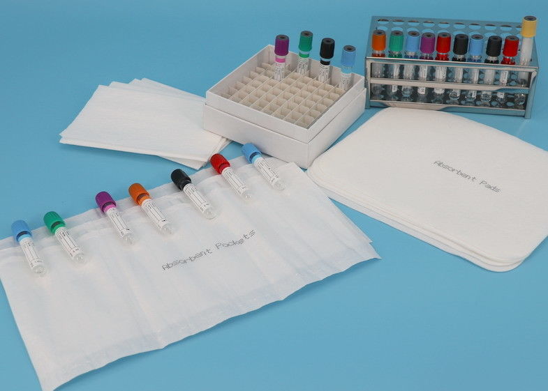 Aangepaste Grootte Absorberende Zakken en Bladen voor Vervoer van 7-buis Laboratoriumspecimens